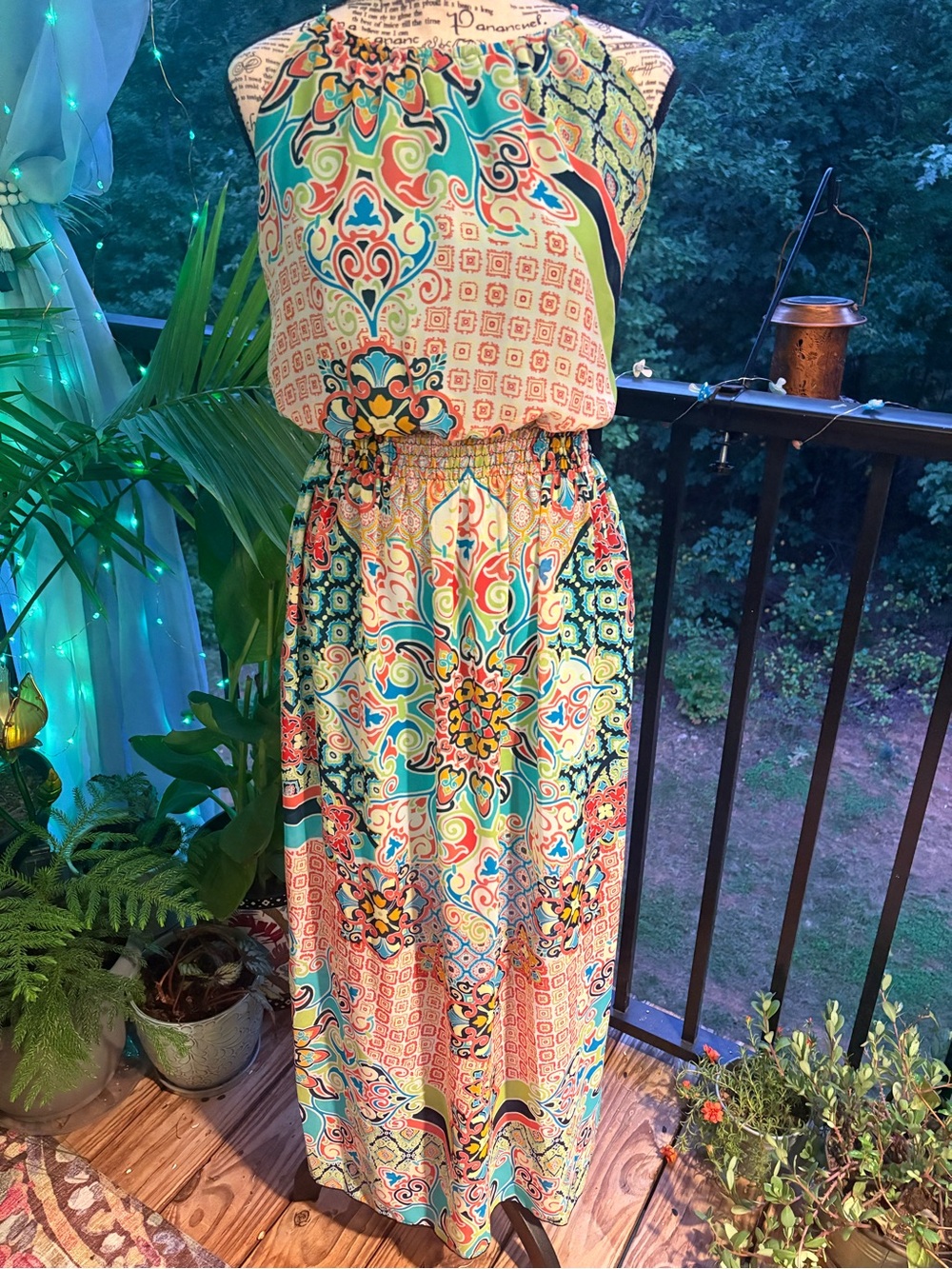 Sweet Storm Teal Multi Halter Boho Maxi Dress